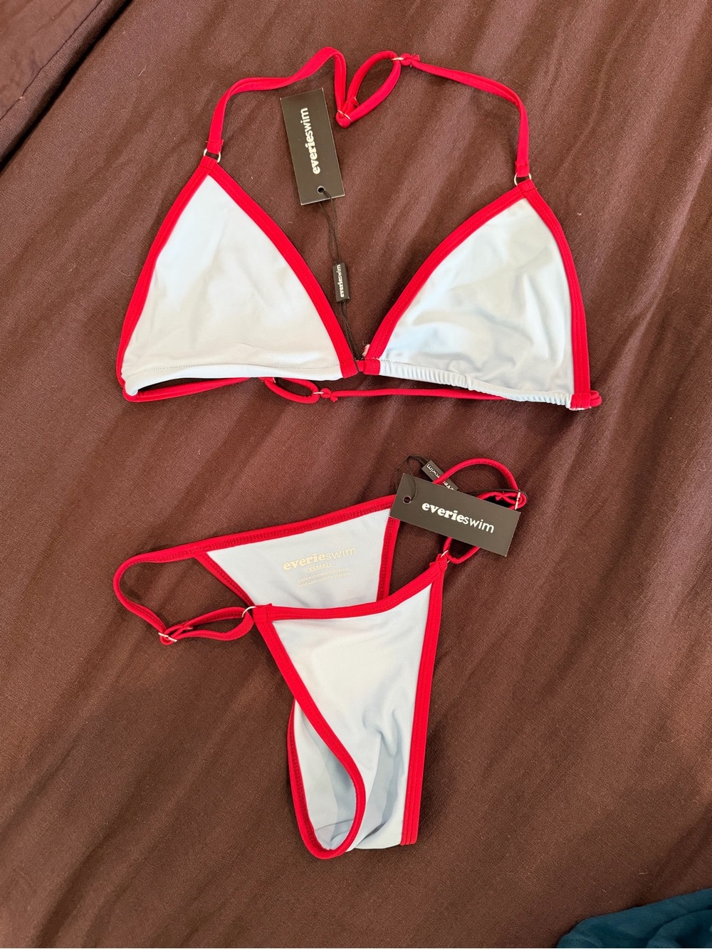 Red-Trim White Triangle Bikini Set